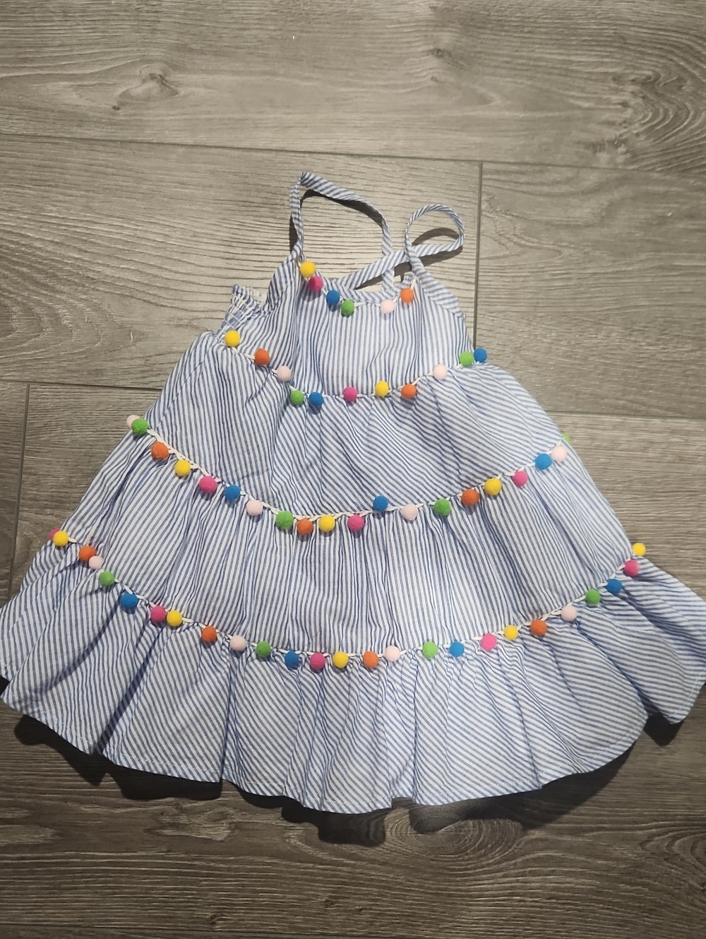 Tommy Bahama Blue and White Striped Sundress with Pom-Pom Trim NWOT